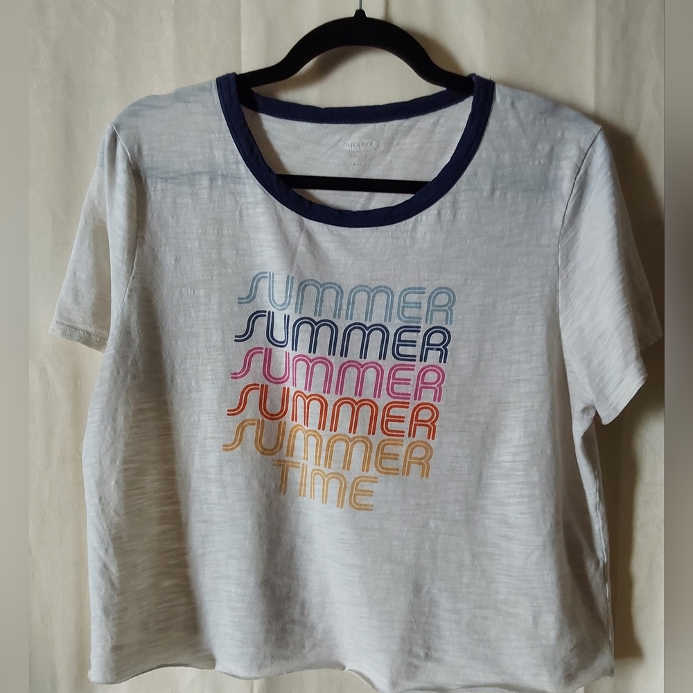 Old Navy T-shirts, Women's Large  Cream color Slub Knit Graphic Ringer Tee